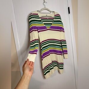 Free People Striped V-Neck Sweater‎ Dress